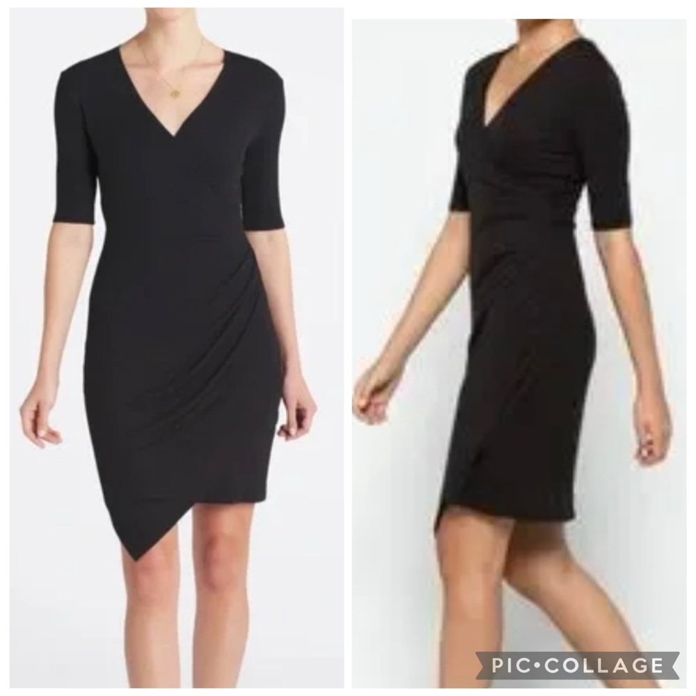 New GOLDRAY Black BLAISE Ribbed Knit Dress Asymmetrical Hem Faux Wrap Size XL